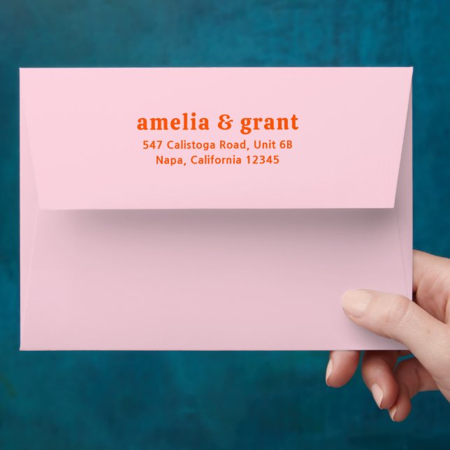 Retro Font Orange and Pink Modern Wedding Envelope (Hand)