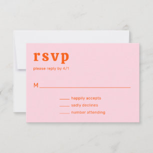 Retro Font Orange and Pink Modern Wedding RSVP Card