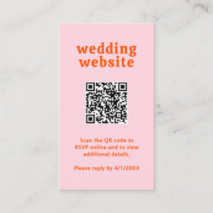 Retro Font Orange and Pink QR Code Modern Wedding Enclosure Card