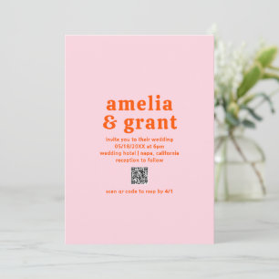Retro Font Orange and Pink QR Code Modern Wedding Invitation
