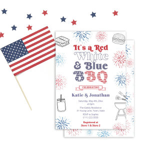 Retro Font Red White And Blue BBQ Couples Shower Invitation