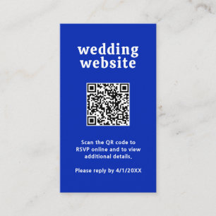Retro Font Royal Blue QR Code Modern Wedding Enclosure Card