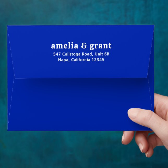 Retro Font Sapphire Blue Modern Wedding Envelope (Hand)