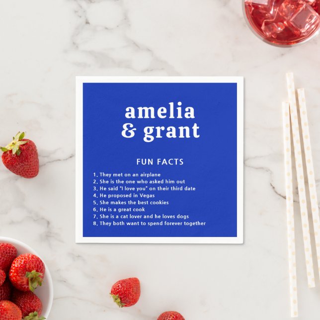 Retro Font Sapphire Blue Modern Wedding Napkin (Insitu)