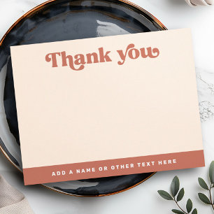 Retro font terracotta brown blank thank you card