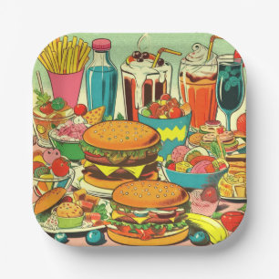 Retro Food Comic Illustration Paper Plate