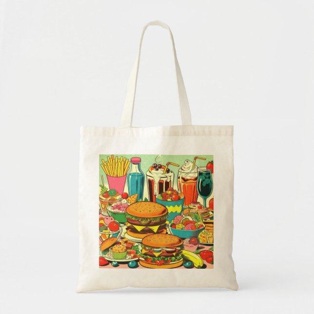 Retro Food Comic Illustration Tote Bag (Front)