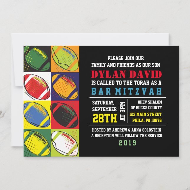 Retro Football Themed Bar Bat Mitzvah Invitation (Front)