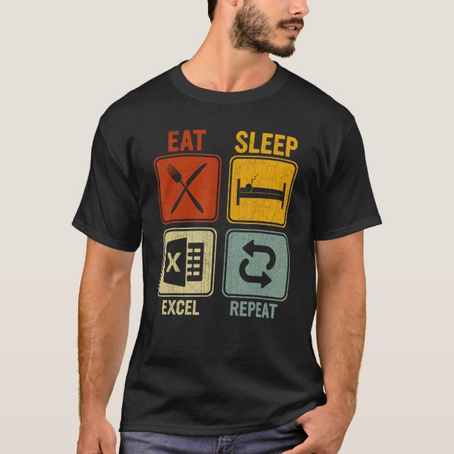 Retro For Excel Expert Eat Sleep Excel Repeat T-Shirt (Front)