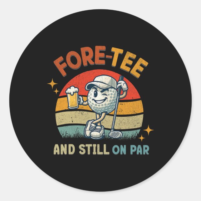 Retro Fore Tee Golf Birthday Party 40th Birthday G Classic Round Sticker (Front)