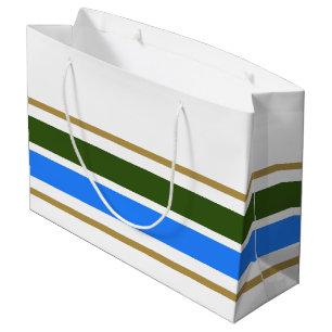 Retro Forest Green Blue Racing Stripes On White Large Gift Bag