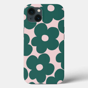 Retro Forest Green Blush Daisies #1 #decor #art  iPhone 13 Case