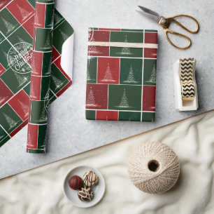 Retro Forest Green & Red Holiday Wrapping Paper