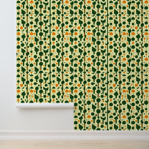 Retro Forest Pattern: Mid-Century Modern Geometric Wallpaper