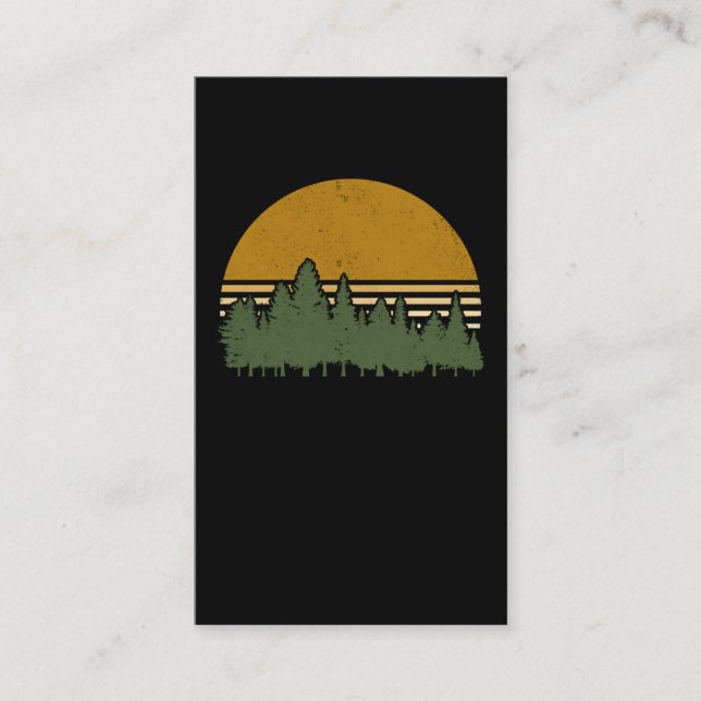 Retro Forest Silhouette Sunset Outdoor Environment Business Card (Front)