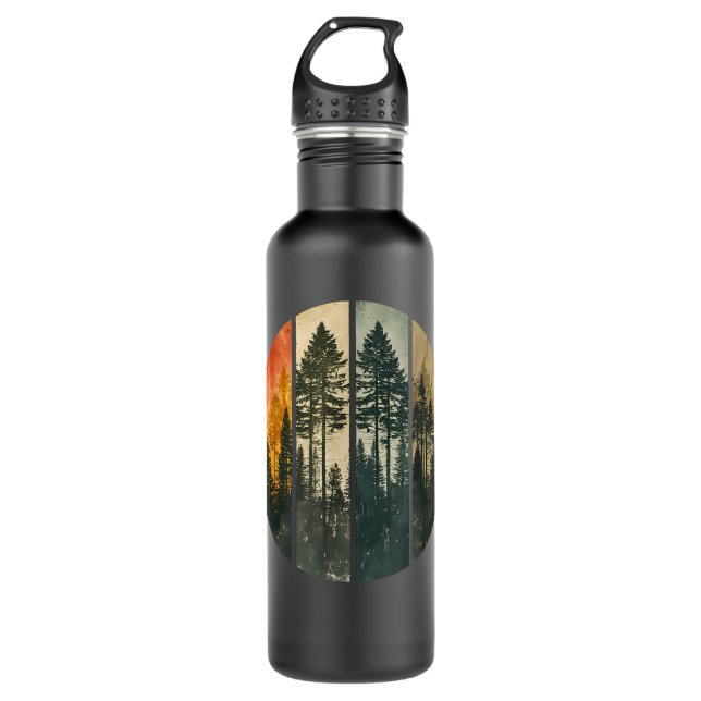 Retro Forest Trees Outdoors Nature Women Men Vinta 710 Ml Water Bottle (Front)