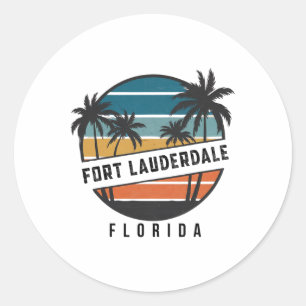 Retro Fort Lauderdale Beach Florida Surfboard Surf Classic Round Sticker