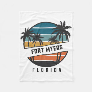 Retro Fort Myers Beach Florida Surfboard Surfing Fleece Blanket