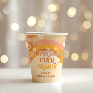 Retro four ever groovy birthday paper cups
