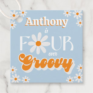 Retro Four Ever Groovy Boys 4th Birthday Favour Tags
