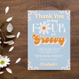 Retro Four Ever Groovy Boys 4th Birthday Thank You Card