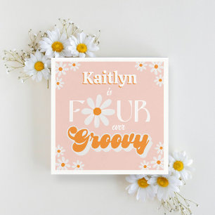Retro Four Ever Groovy Girls 4th Birthday Napkin