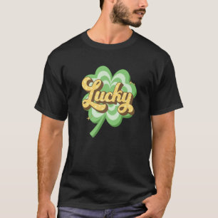 Retro Four Leaf Clover Lucky Green Shamrock St Pat T-Shirt