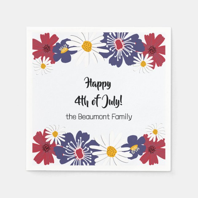 Retro Fourth of July 4th Summer Party Cocktail Napkin (Front)