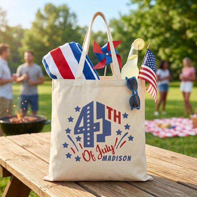 Retro Fourth Of July Custom Patriotic Tote Bag (Retro Fourth Of July Custom Patriotic Tote Bag. Just add your name!)