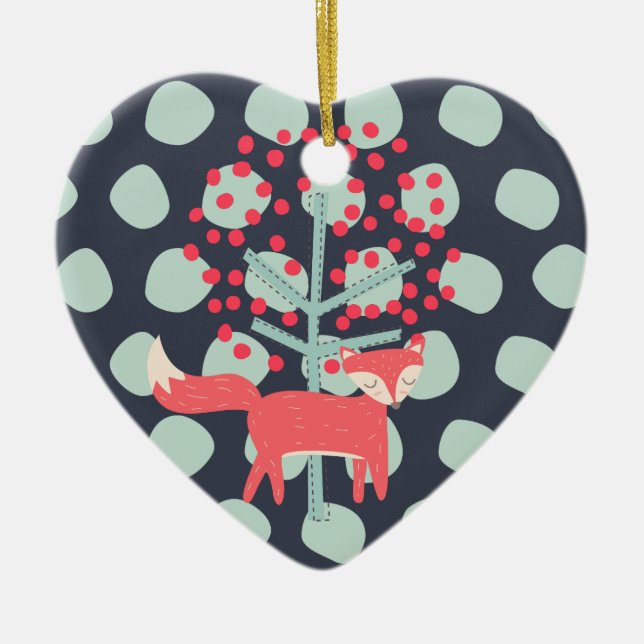 Retro Fox Ceramic Tree Decoration (Front)