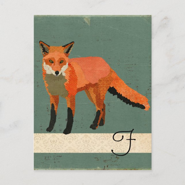 Retro Fox Monogram Postcard (Front)
