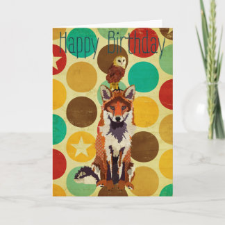 Retro Fox & Owl Birthday Card