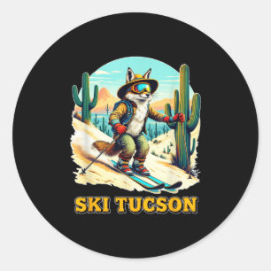 Retro Fox Skiing In Tucson Desert Adventure Ski Ar Classic Round Sticker