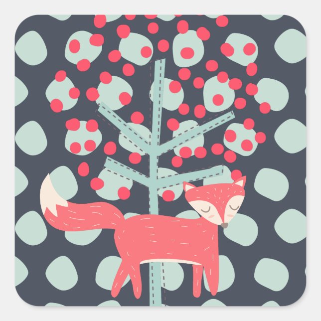 Retro Fox Square Sticker (Front)