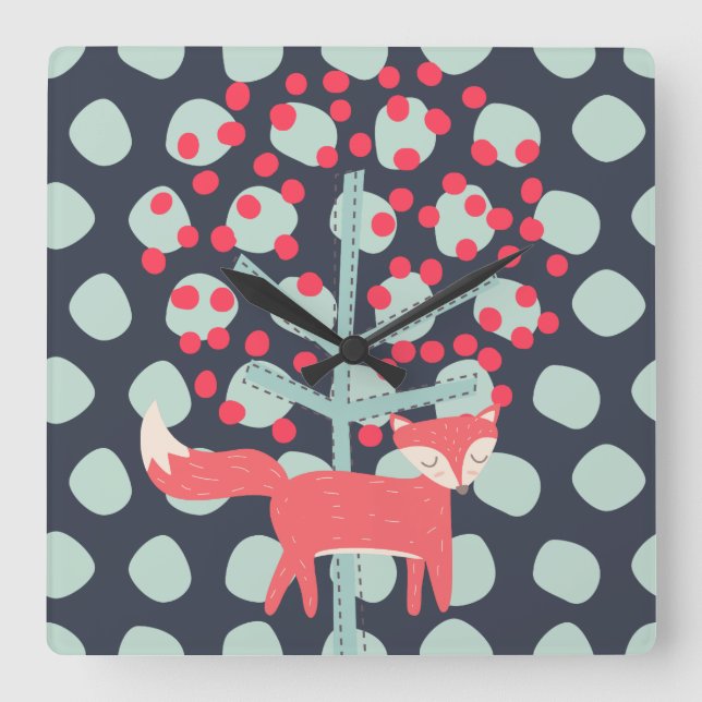 Retro Fox Square Wall Clock (Front)