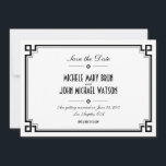 Retro Frame White Art Deco Save the Date Card<br><div class="desc">Customise this Stylish Retro Art Deco Frame Wedding Save the Date Card design,  fully customisable and set as a template for your easy customisation. The same design Wedding Invitation,  RSVP Card and Insert Card are listed below.</div>