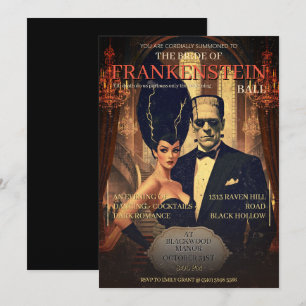 Retro Frankenstein Bride Vintage Horror Halloween Invitation