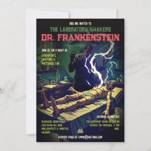 Retro Frankenstein Laboratory Awakens Halloween Invitation