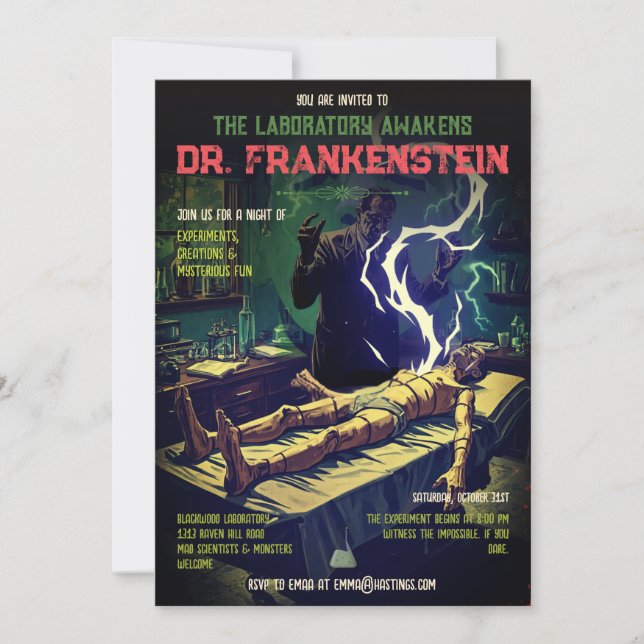 Retro Frankenstein Laboratory Awakens Halloween Invitation (Front)