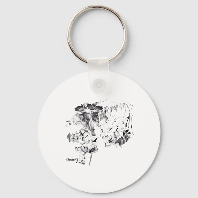 Retro Frankenstein Monster And Bride Halloween Rom Key Ring (Front)