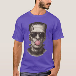 Retro Frankenstein Monster Blowing a Bubble Gum Ha T-Shirt