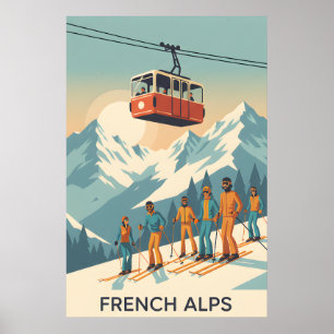 Retro French Alps : Skiing Vintage Travel Poster