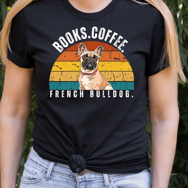 Retro French Bulldog Books Coffee T-Shirt (Creator Uploaded)