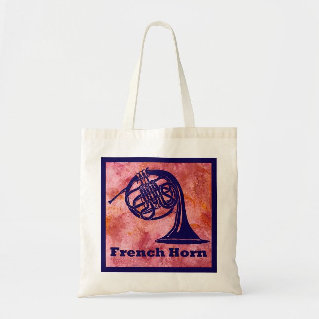 Retro French Horn on Red Tote Bag (Front)