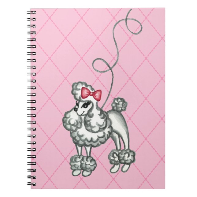 Retro French Pink Poodle School Class Notebook (Front)