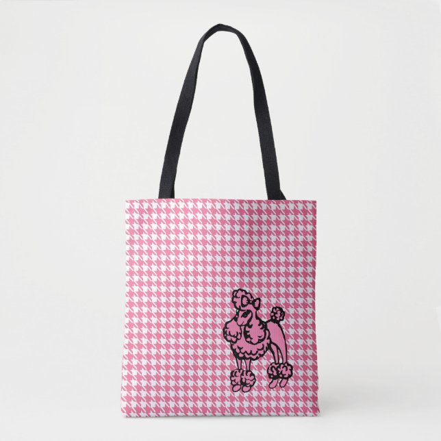 Retro French Pink Poodle Travel Tote Bag (Front)