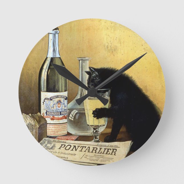 Retro french poster "absinthe bourgeois" round clock (Front)