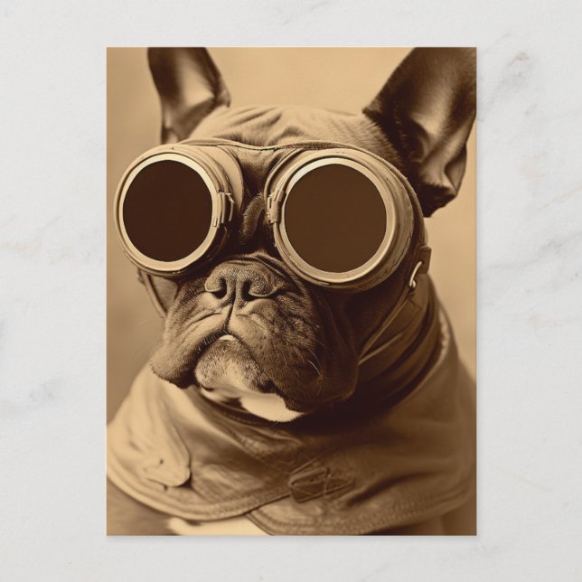Retro Frenchie Sepia Postcard (Front)
