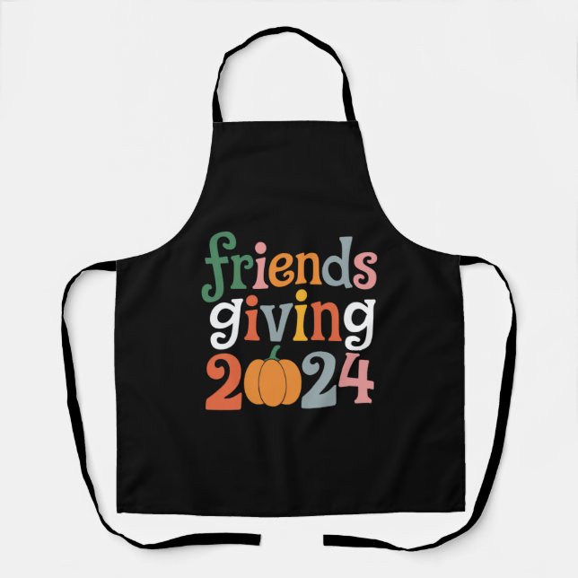 Retro Friends Giving 2024 Thanksgiving Fall Apron (Front)