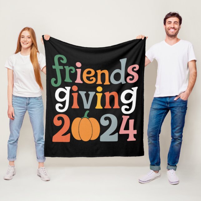 Retro Friends Giving 2024 Thanksgiving Fall Fleece Blanket (In Situ)